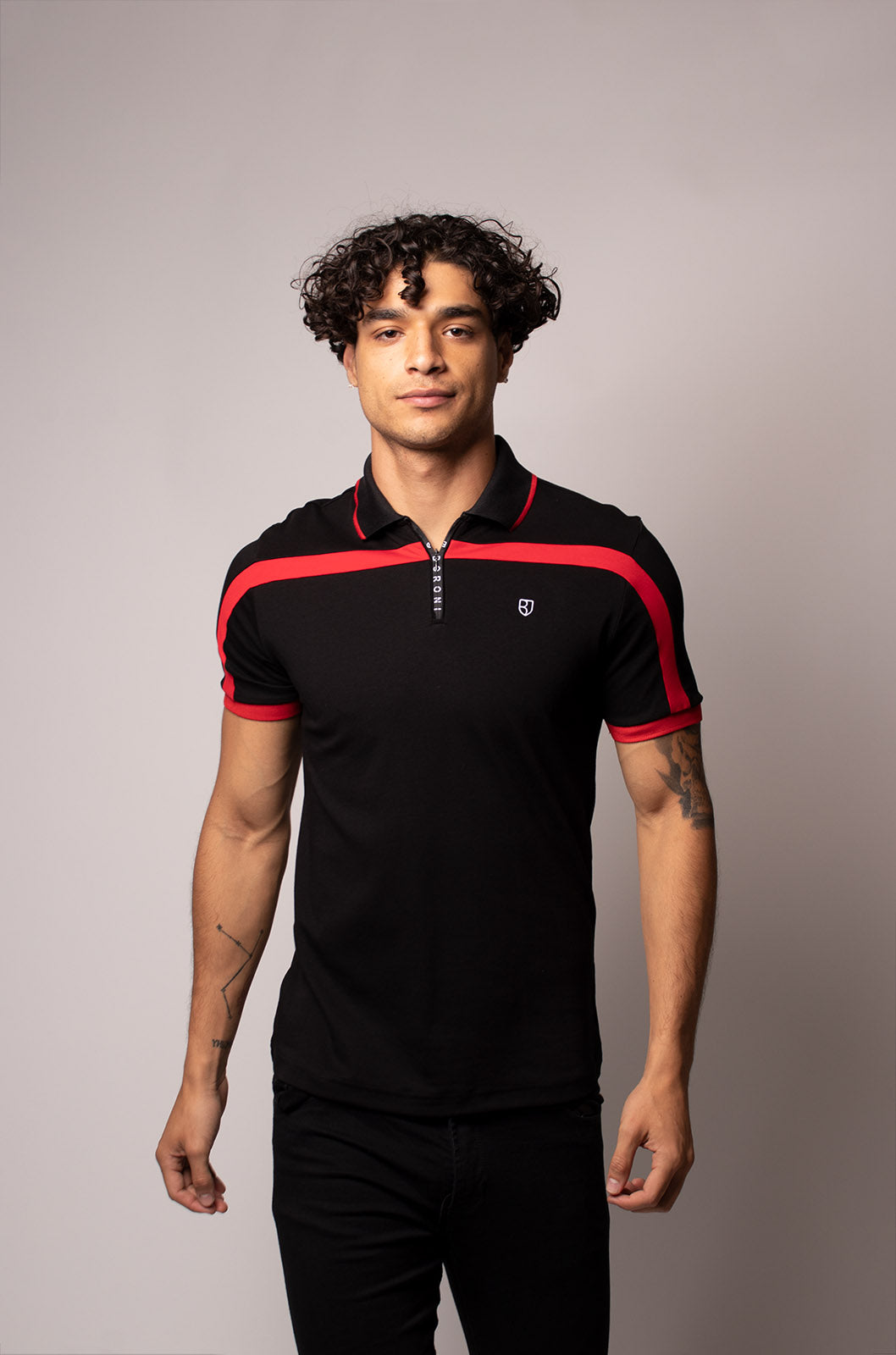 PLAYERA POLO LECCE ALGODÓN PIMA | NEGRO/ROJO