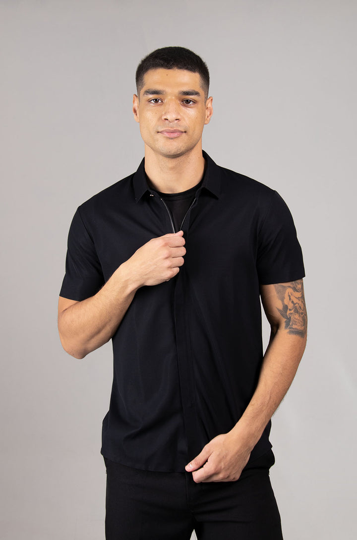 CAMISA MANGA CORTA CREMALLERA COLECCIÓN LUXURY | NEGRO