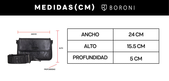 BANDOLERA CROSSBODY NEGRO | TEXTURA CORREA AJUSTABLE