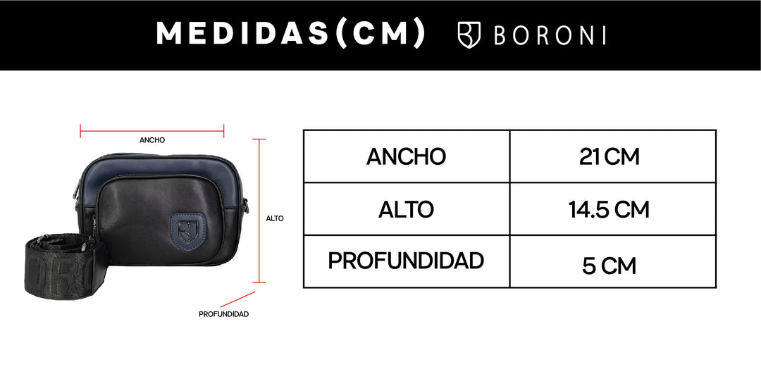 BANDOLERA CROSSBODY | NEGRO/INDIGO CORREA AJUSTABLE