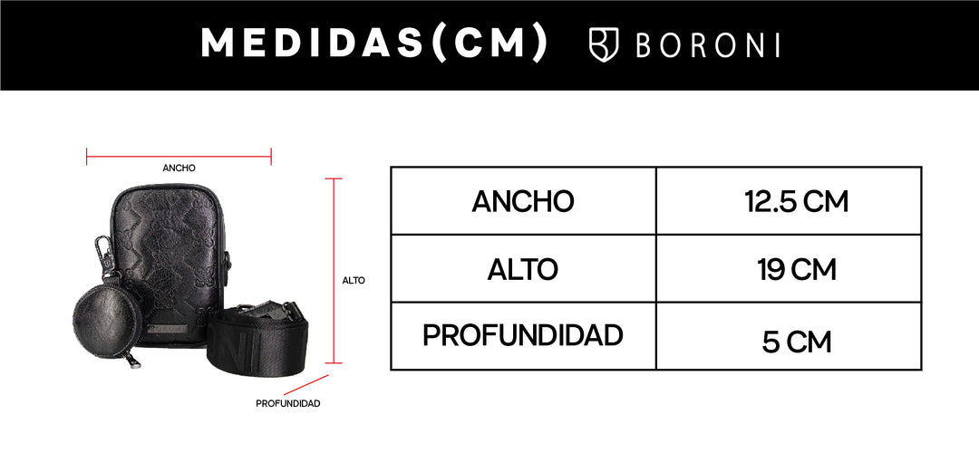 BANDOLERA CROSSBODY | TEXTURA DAMIER NEGRO CON CORREA AJUSTABLE