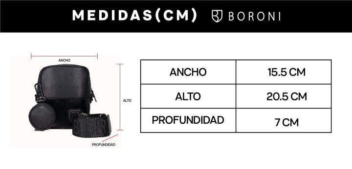 BANDOLERA CROSSBODY | NEGRO CHAROL CON CORREA AJUSTABLE