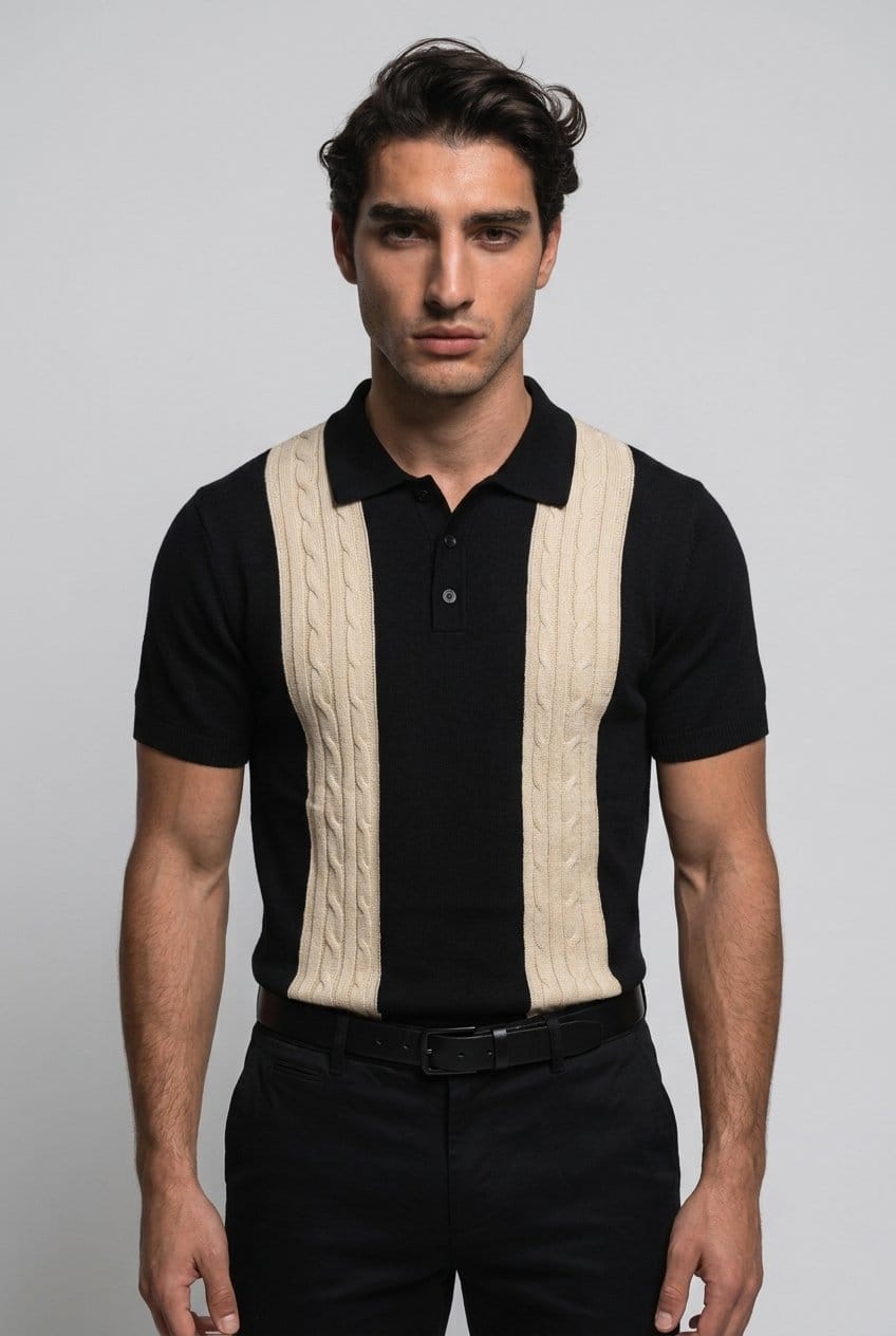 PLAYERA POLO DE PUNTO | NEGRO/BLANCO