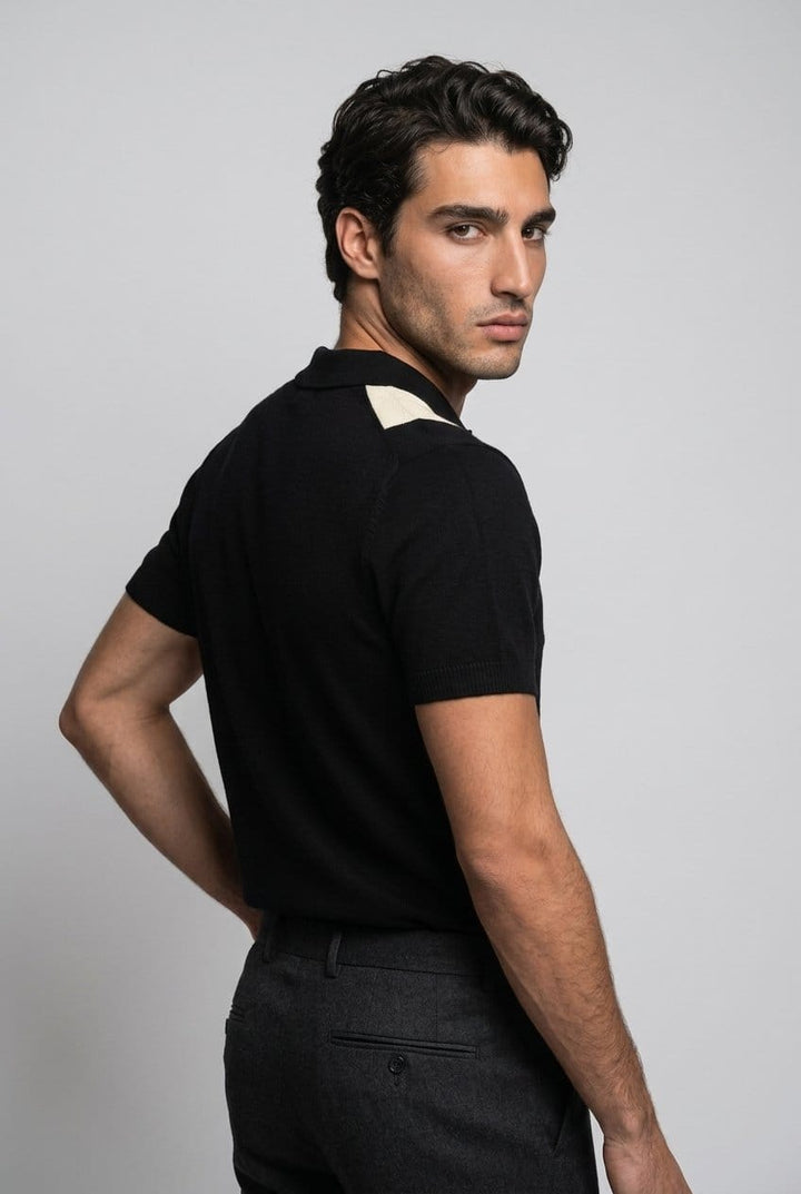 PLAYERA POLO DE PUNTO | NEGRO/BLANCO