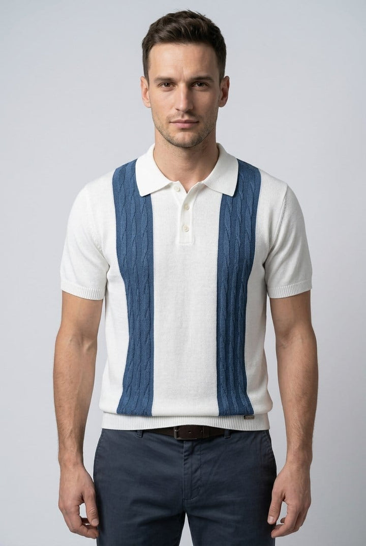 PLAYERA POLO DE PUNTO | BLANCO/AZUL
