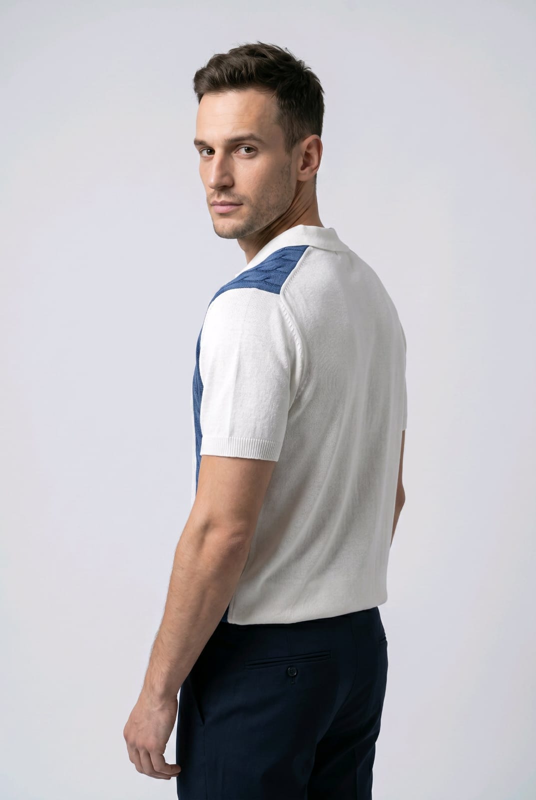 PLAYERA POLO DE PUNTO | BLANCO/AZUL