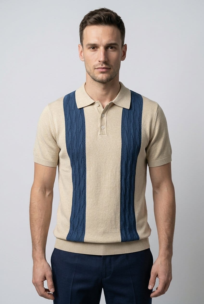 PLAYERA POLO DE PUNTO | IVORY/AZUL