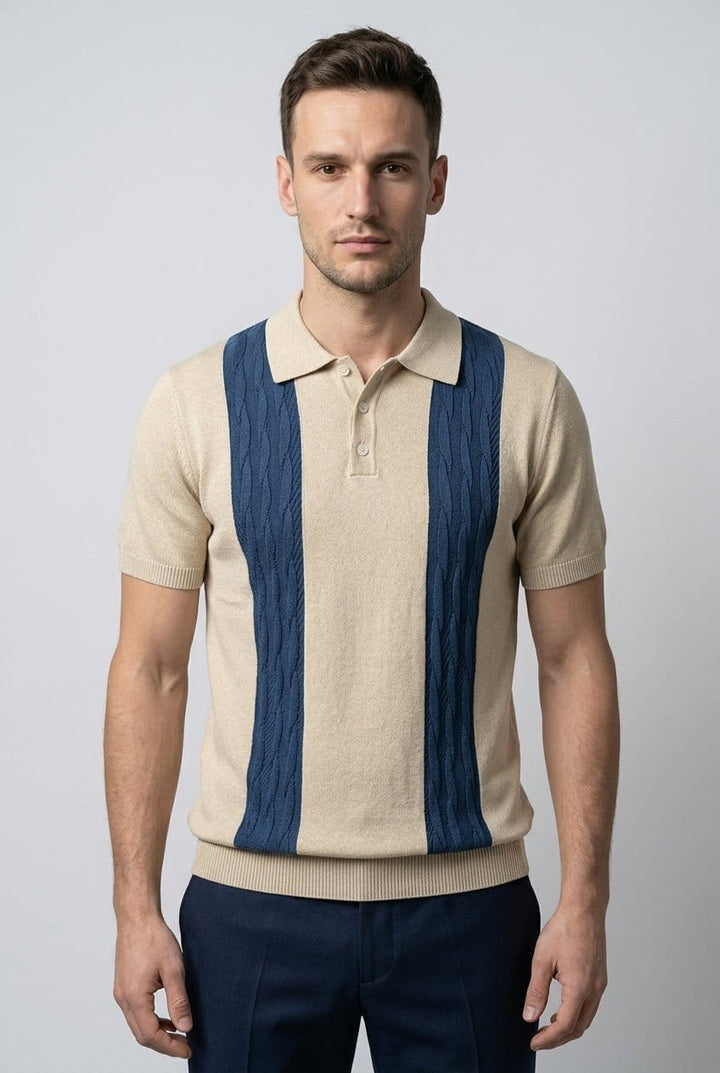 PLAYERA POLO DE PUNTO | IVORY/AZUL