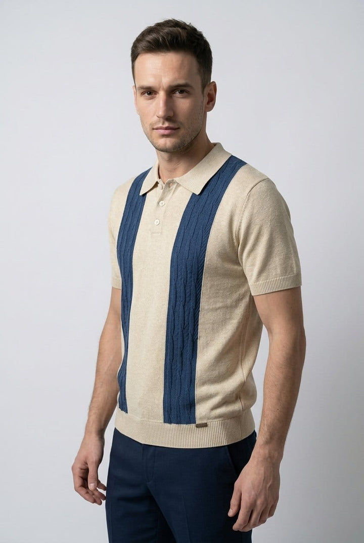 PLAYERA POLO DE PUNTO | IVORY/AZUL