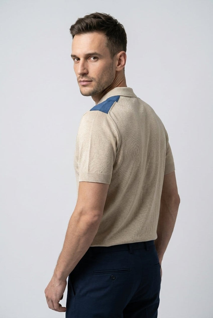 PLAYERA POLO DE PUNTO | IVORY/AZUL