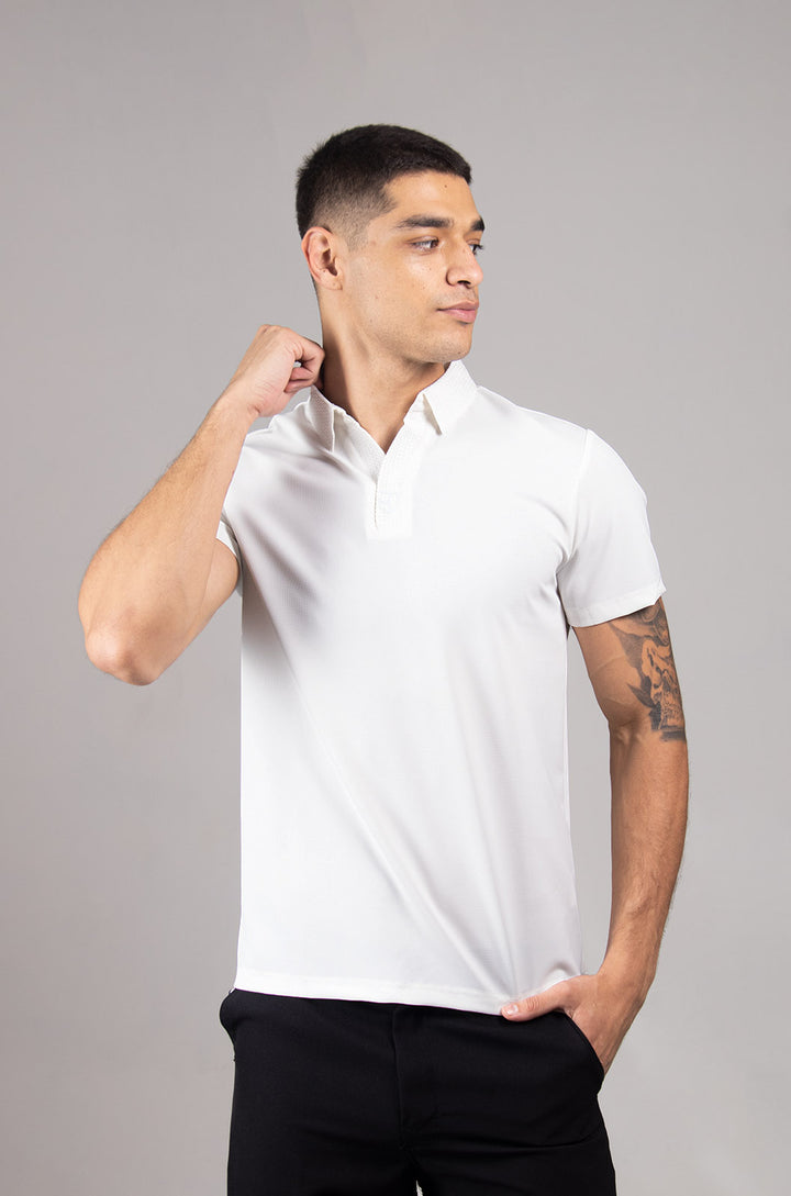 PLAYERA TIPO POLO MANGA CORTA COLECCIÓN LUXURY | BLANCO