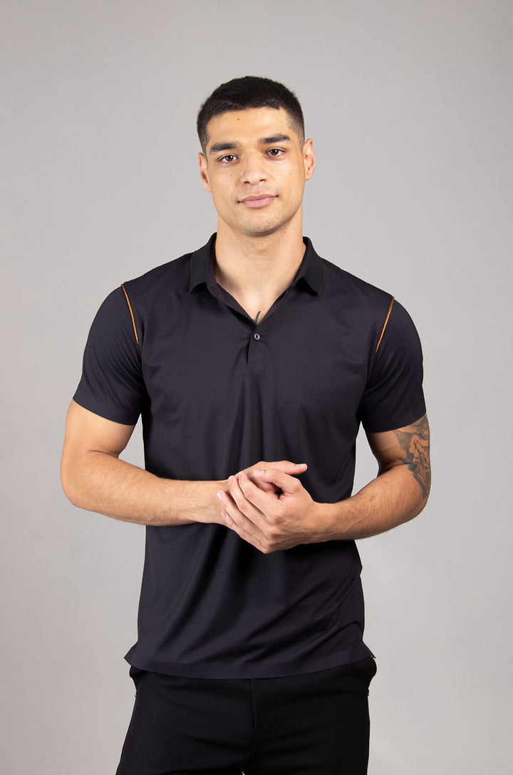PLAYERA TIPO POLO COLECCION LUXURY | NEGRO/PALE GOLD