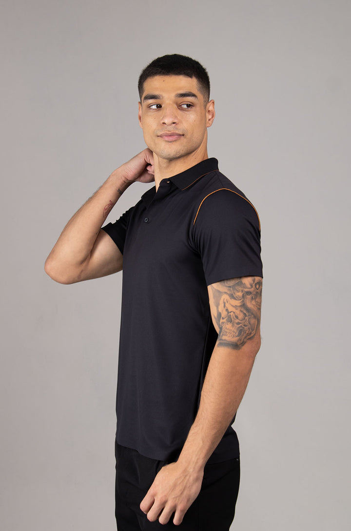 PLAYERA TIPO POLO COLECCION LUXURY | NEGRO/PALE GOLD