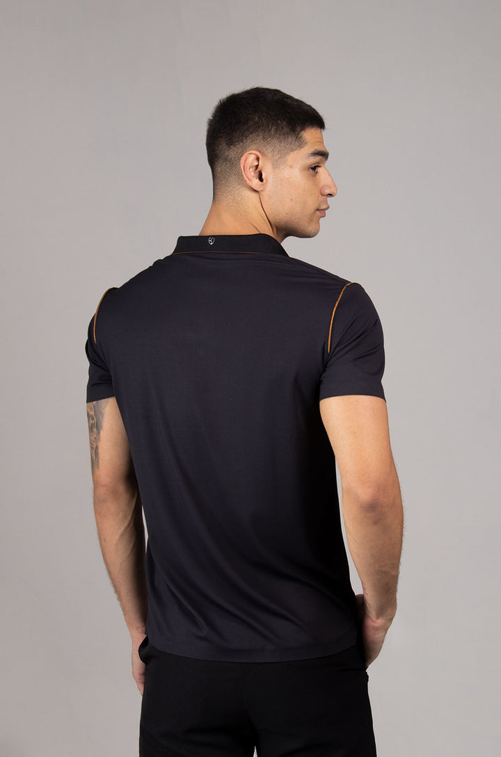 PLAYERA TIPO POLO COLECCION LUXURY | NEGRO/PALE GOLD