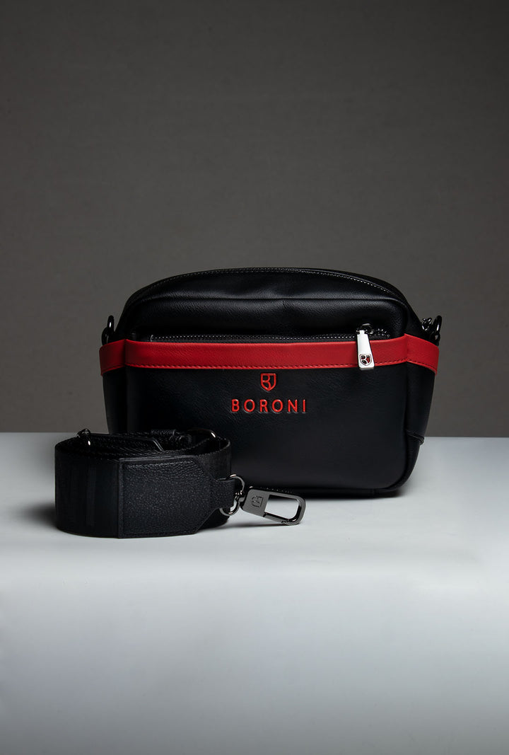 BANDOLERA CROSSBODY| NEGRO / ROJO CON CORREA AJUSTABLE