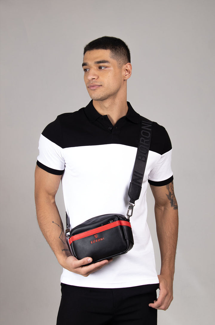 BANDOLERA CROSSBODY| NEGRO / ROJO CON CORREA AJUSTABLE