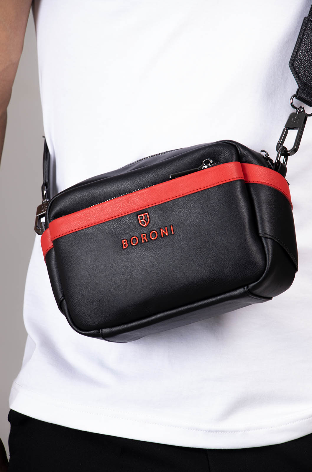 BANDOLERA CROSSBODY| NEGRO / ROJO CON CORREA AJUSTABLE
