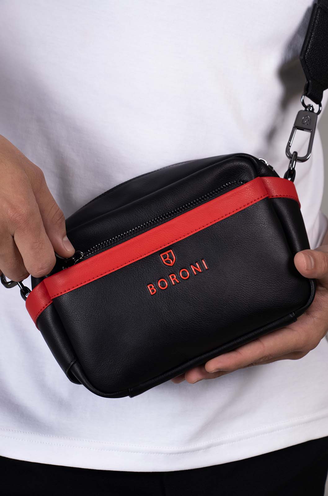 BANDOLERA CROSSBODY| NEGRO / ROJO CON CORREA AJUSTABLE