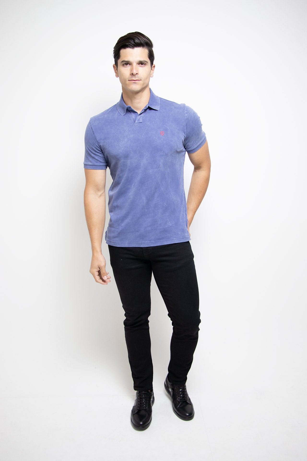 PLAYERA POLO SLIM ALGODÓN PIMA | AZUL SIN BOTONES