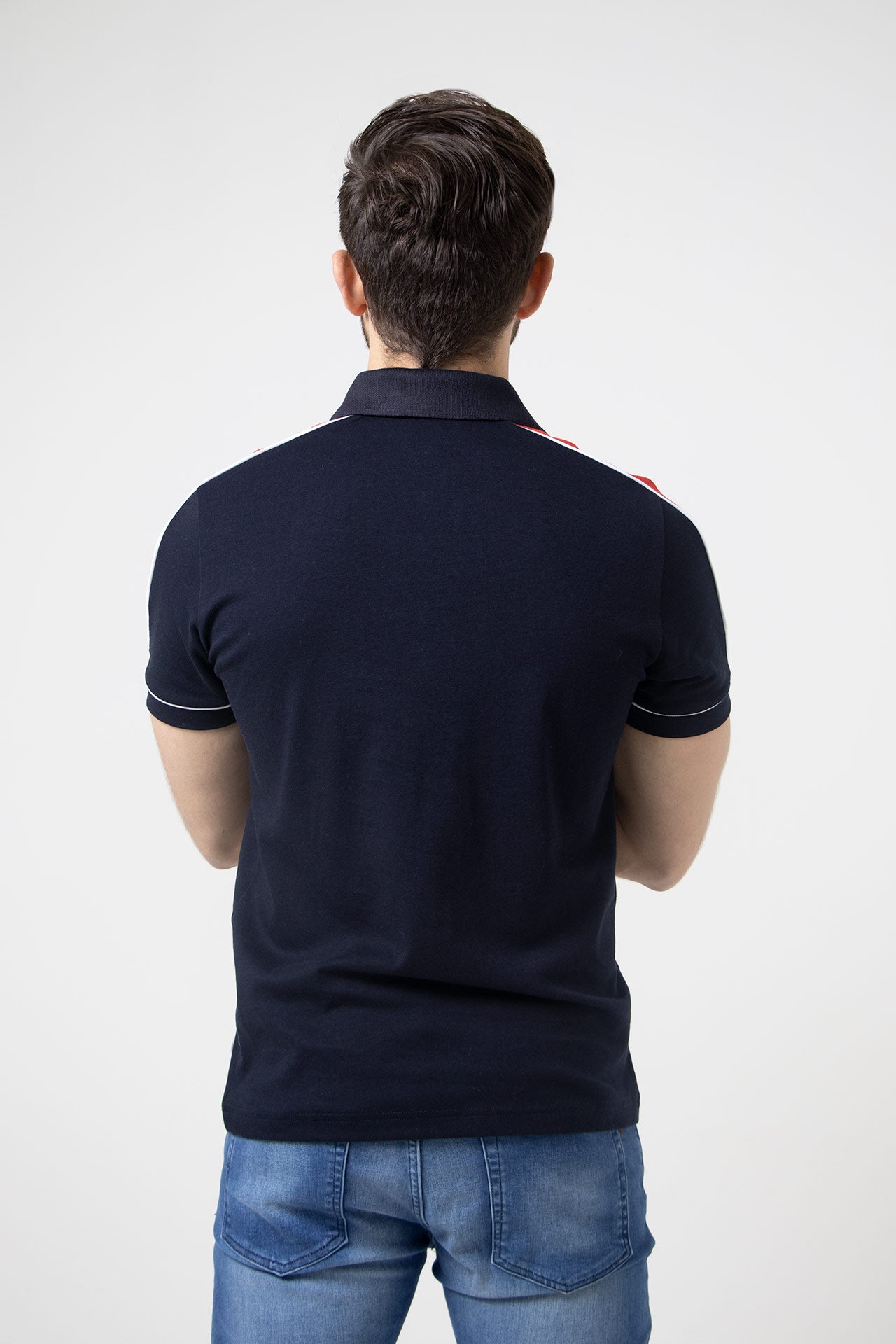 PLAYERA POLO SLIM ALGODÓN PIMA | MARINO CON CREMALLERA Y DETALLES EN HOMBROS