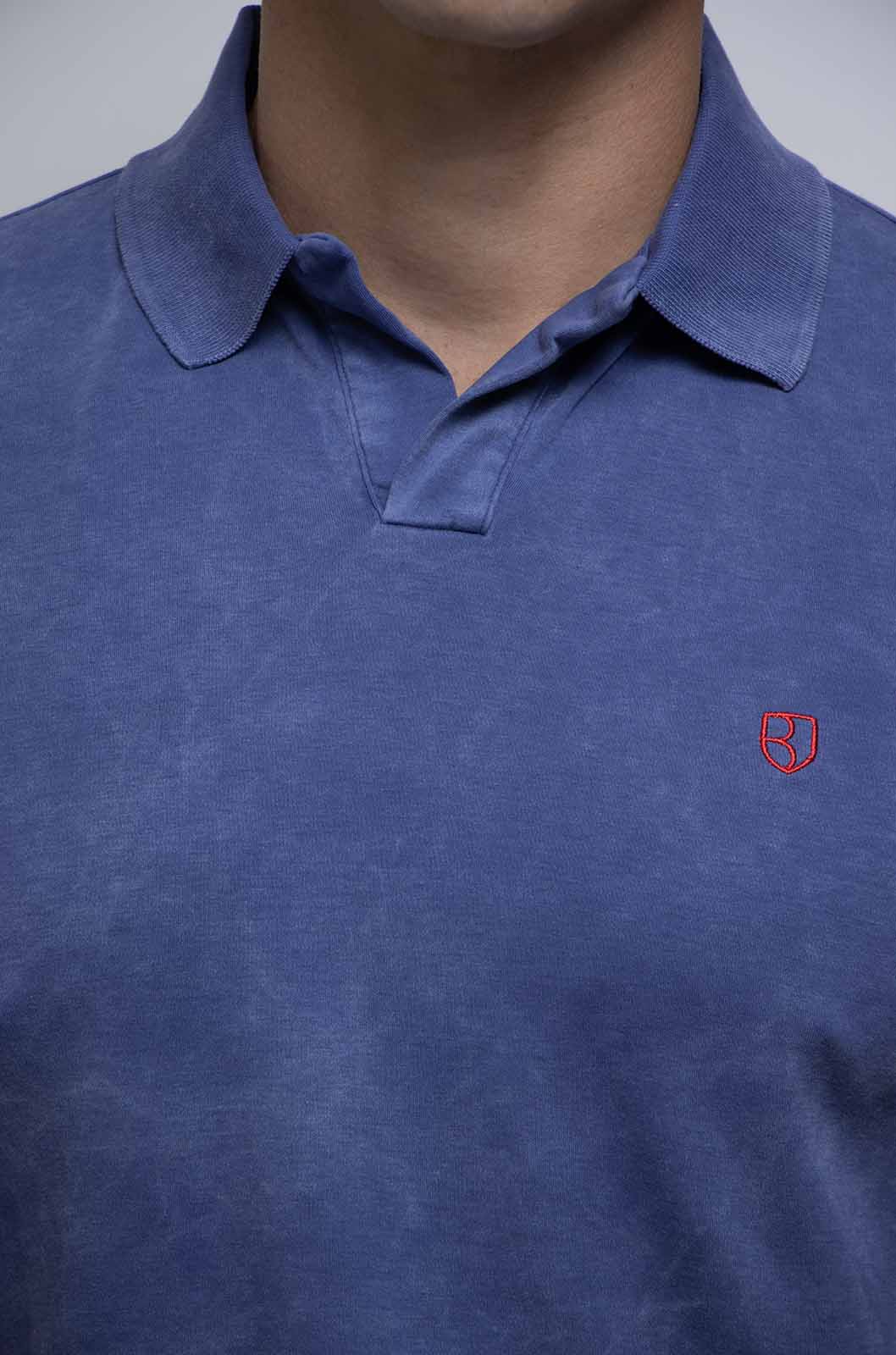 PLAYERA POLO SLIM ALGODÓN PIMA | AZUL SIN BOTONES